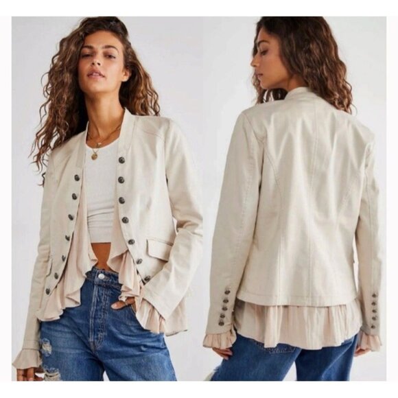 Free people Ruffle Romance Jacket Military Victorian Blazer XS Ivory Costume - Picture 1 of 9